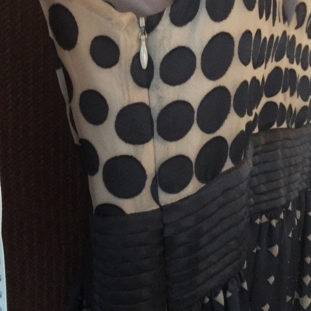 Anthropologie Black and Cream Dot Midi Dress - Picture 3 of 4